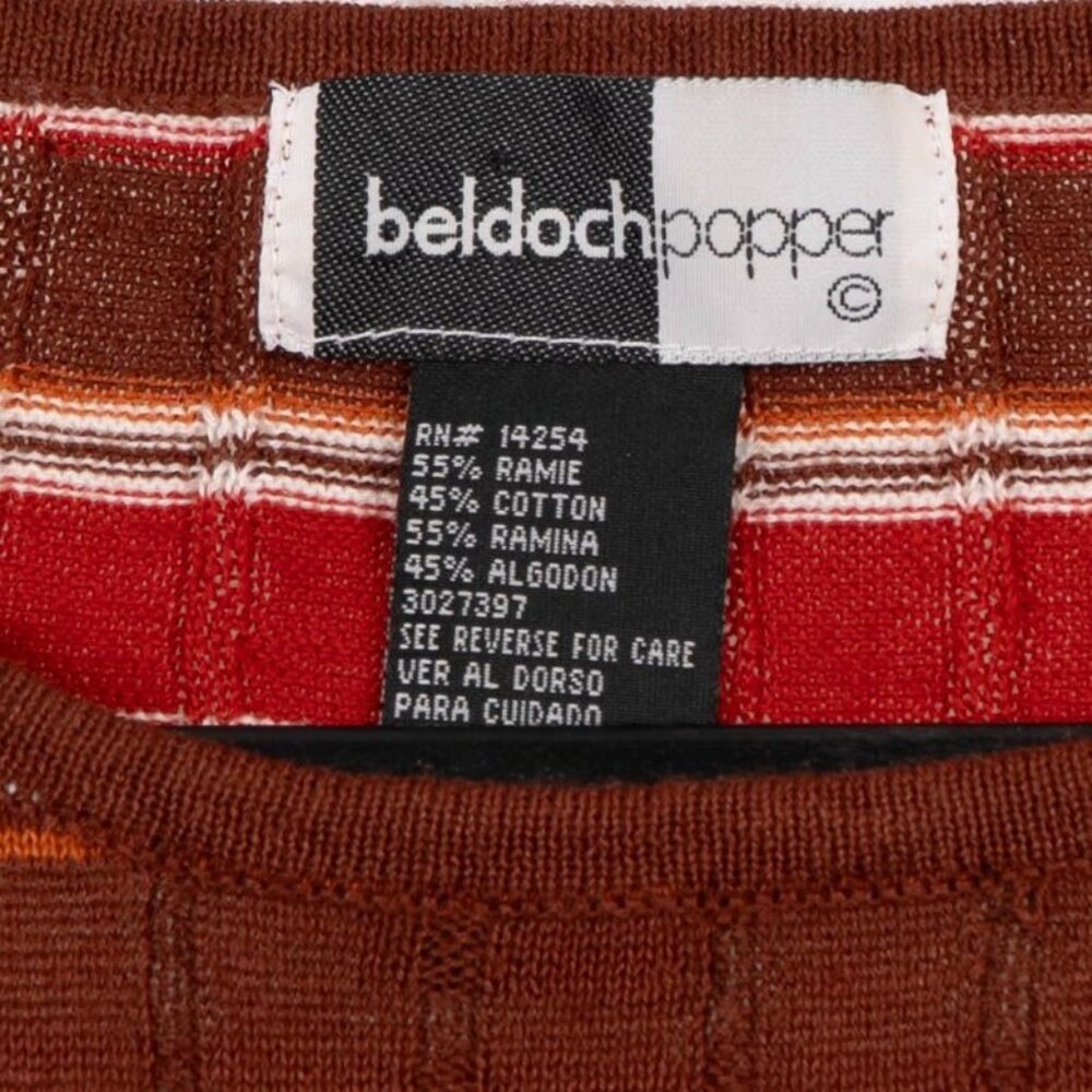 70s Knit Sweater M Striped Red Brown ShortSleeve Knit Preppy Academia Old Money - Picture 4 of 5